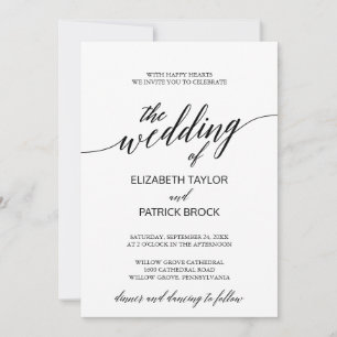 Invitation Élégant Mariage de calligraphie blanche et noire