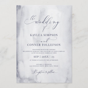 Invitation Élégant Mariage de calligraphie en marbre bleu Aqu