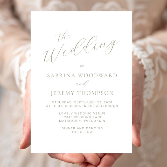 Invitation Élégant Mariage de calligraphie verte Sage moderne (Créateur téléchargé)