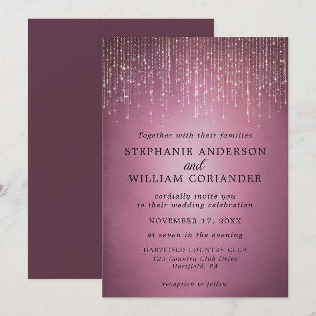 Invitation Élégant Mariage de canneberge (Devant / Derrière)