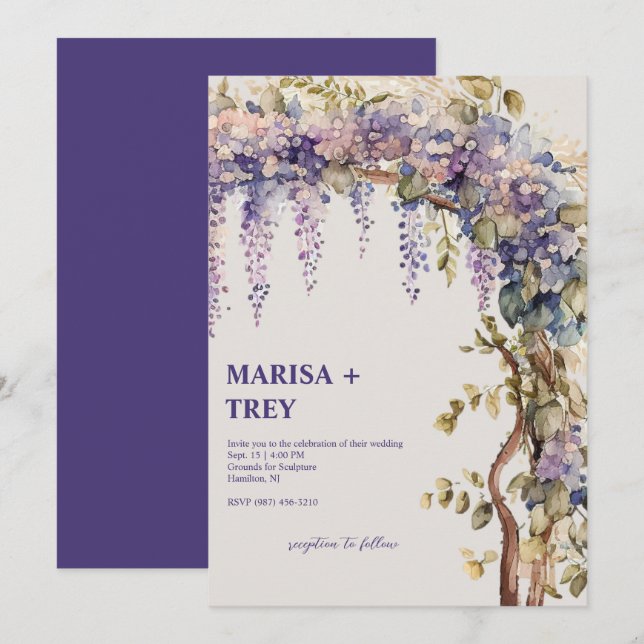 Invitation Élégant Mariage de canopée Floral Wisteria (Devant / Derrière)