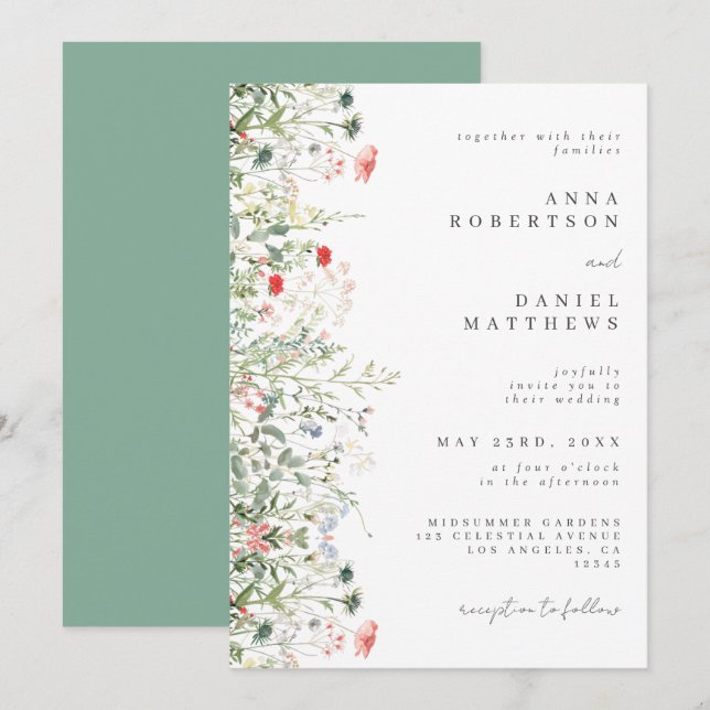 Invitation Élégant Mariage de champ Fleur sauvage (Devant / Derrière)