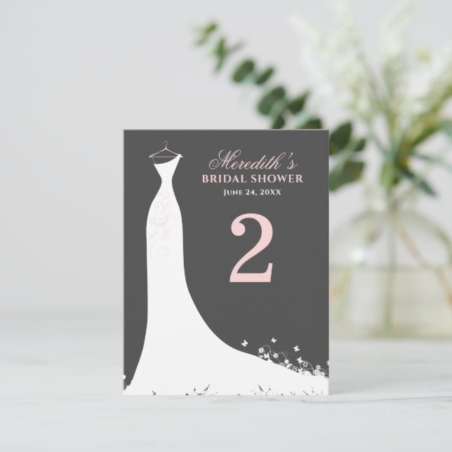 Invitation Élégant Mariage de charbon rose Gown Numéro de tab (Debout devant)