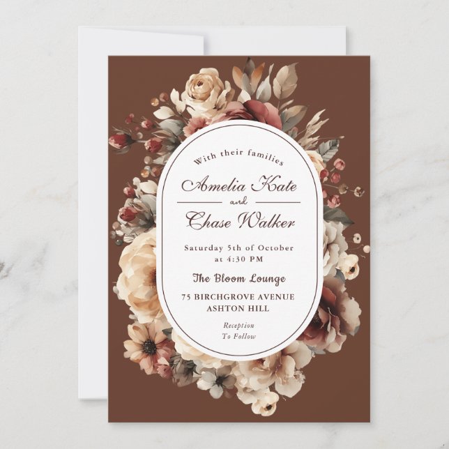 Invitation Élégant Mariage de charpente florale bohème (Devant)