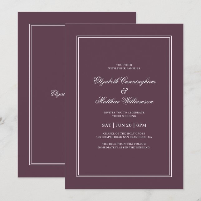 Invitation Élégant Mariage de châssis classique simple (Devant / Derrière)