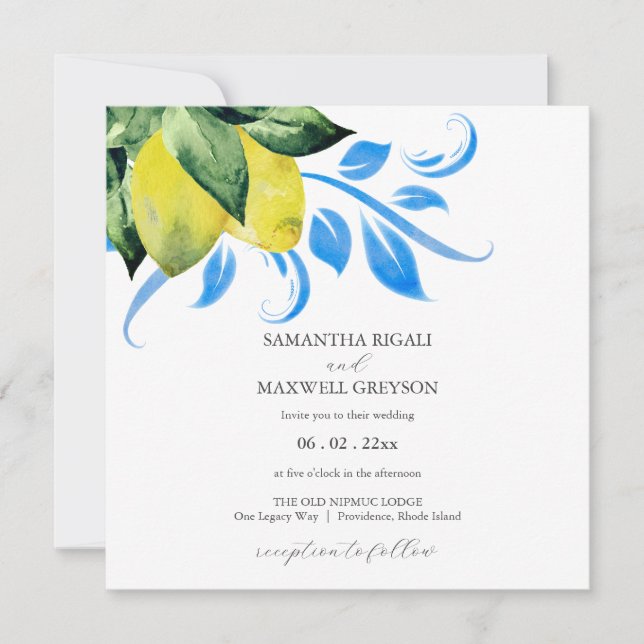 Invitation Élégant Mariage de citron et de feuillage (Devant)
