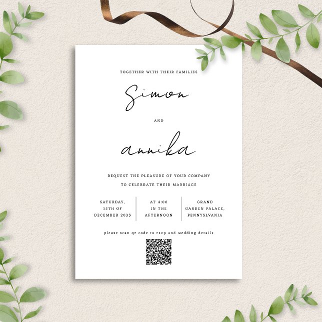Invitation Élégant Mariage de code QR de police d'écriture mo (Créateur téléchargé)