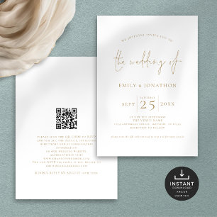 Invitation Élégant Mariage de code QR de script Gold