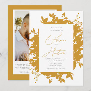Invitation Élégant Mariage de code QR jaune de la moutarde fl