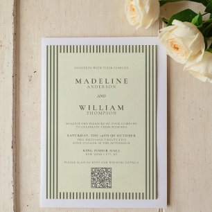 Invitation Élégant Mariage de code Qr vert Stripped