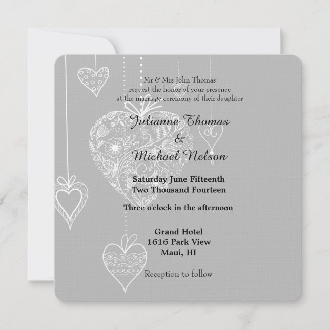 Invitation Élégant Mariage de coeur (Devant)
