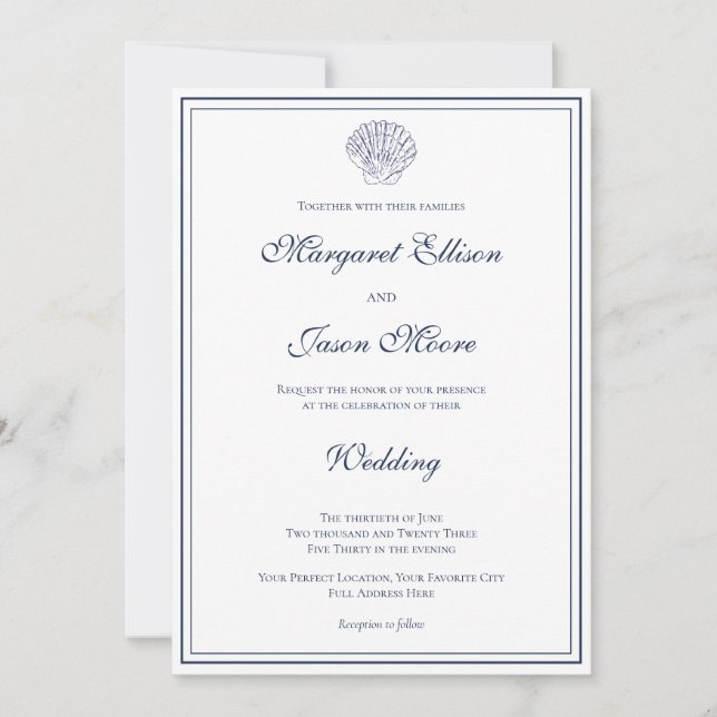 Invitation Élégant Mariage de coque bleu foncé (Devant)