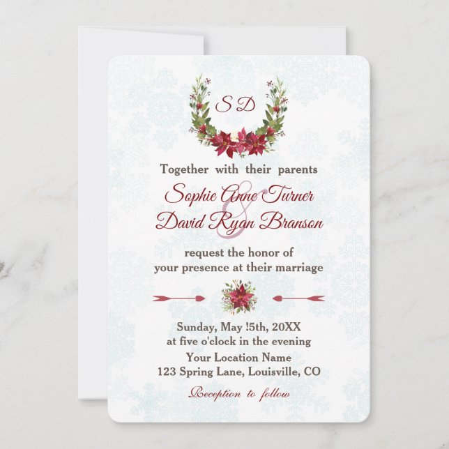 Invitation Élégant Mariage de couronne d'hiver Poinsettia (Devant)