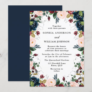 Invitation Élégant Mariage de couronne florale Burgundy Blush