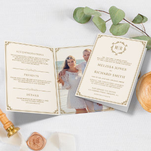 Invitation Élégant Mariage de crème classique et de monogramm