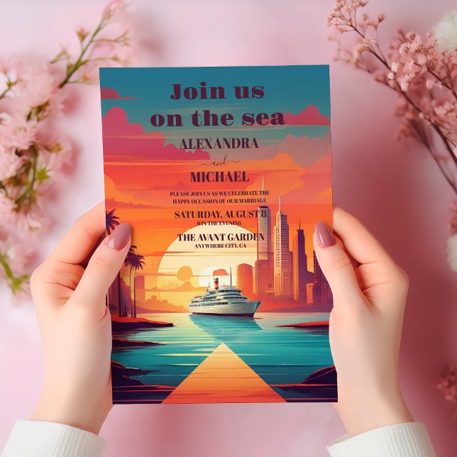 Invitation Elégant Mariage de croisière sur la plage du paysa (Créateur téléchargé)