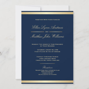 Invitation Elégant Mariage de découpe bleu et or de la marine