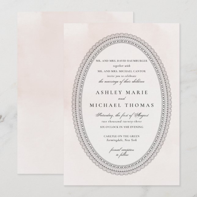 Invitation Élégant Mariage de dentelle de couleur blanche et  (Devant / Derrière)