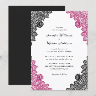 Invitation Élégant Mariage de dentelle florale et noire