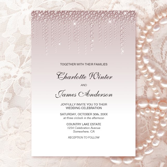 Invitation Élégant Mariage de diamants Roses Dusty (Créateur téléchargé)