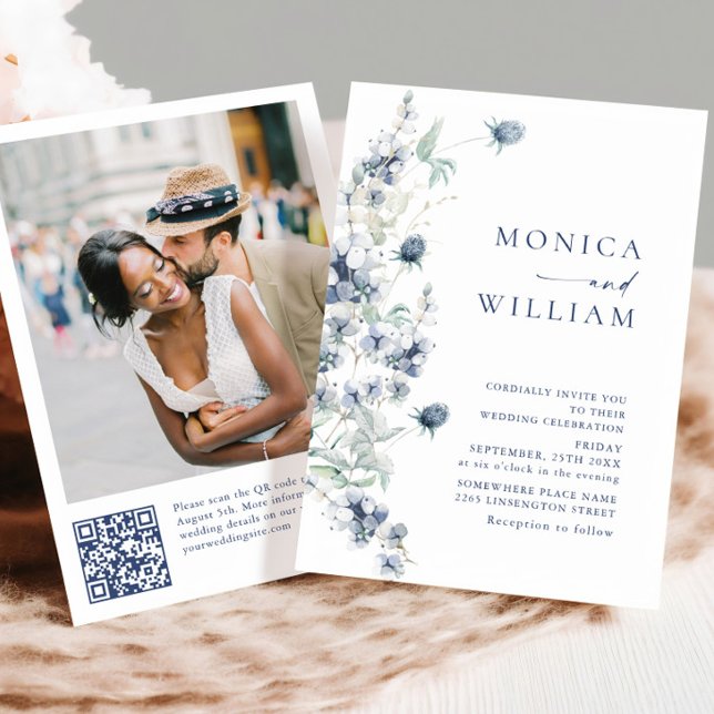 Invitation Élégant Mariage de feuillage d'hiver Dusty Blue Bo (Créateur téléchargé)