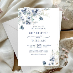 Invitation Élégant Mariage de feuillage d'hiver Dusty Blue Bo