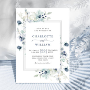 Invitation Élégant Mariage de feuillage d'hiver Dusty Blue Bo
