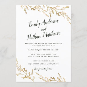 Invitation Élégant Mariage de feuille d'or moderne