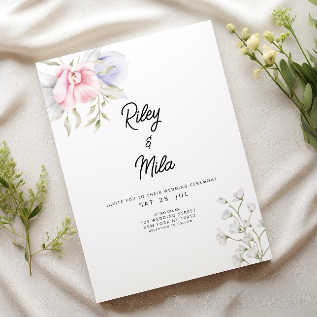 Invitation Élégant Mariage de fleur lilas à la menthe rose pa (Elegant pastel pink mint lilac flower Wedding )