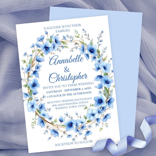 Invitation Élégant Mariage de fleurs bleu romantique (Créateur téléchargé)