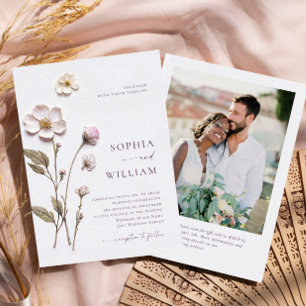 Invitation Élégant Mariage de fleurs Boho Pastel Art Pressé