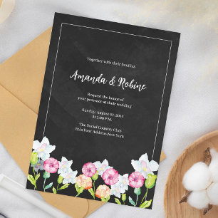 Invitation Élégant Mariage de fleurs noires