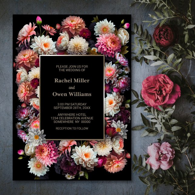 Invitation Élégant Mariage de fleurs noires (Créateur téléchargé)