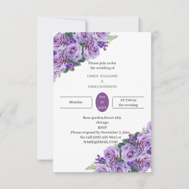 Invitation Élégant Mariage de fleurs violettes (Devant)