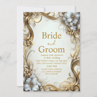 Invitation Elégant Mariage de frontière or et blanc