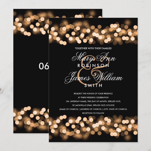 Invitation Élégant Mariage de Glam Gold Hollywood (Devant / Derrière)