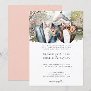 Invitation Elégant mariage de jardin gai deux pièces en costu