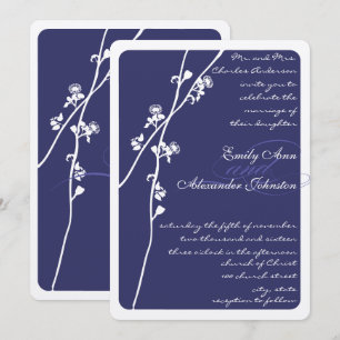 Invitation Élégant Mariage de la Branche de Flore Bleue de la