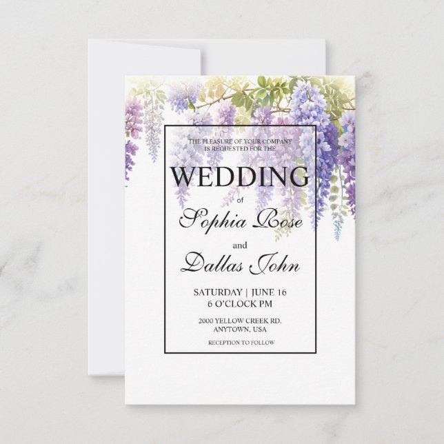 Invitation Elégant mariage de la glycine bleu violet (Devant)
