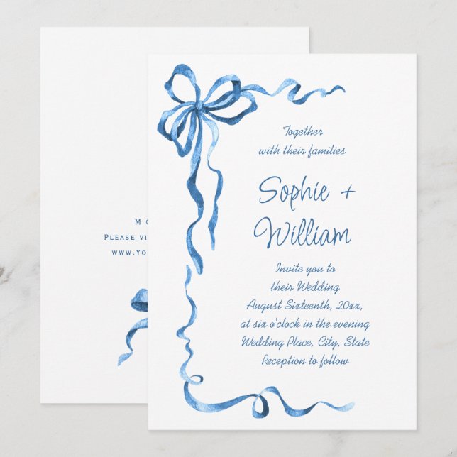 Invitation Élégant Mariage de mâchoire bleu Dusty (Devant / Derrière)