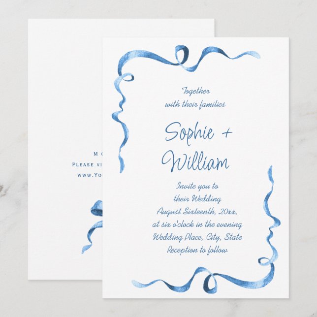 Invitation Élégant Mariage de mâchoire bleu Dusty (Devant / Derrière)