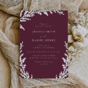 Invitation Élégant Mariage de Merlot blanc Boho Leaf Bourgogn