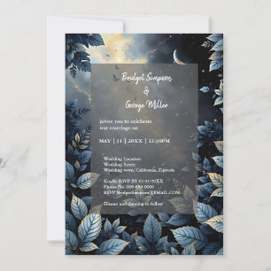 Invitation Élégant Mariage de Midnight Blue et Gold Forest