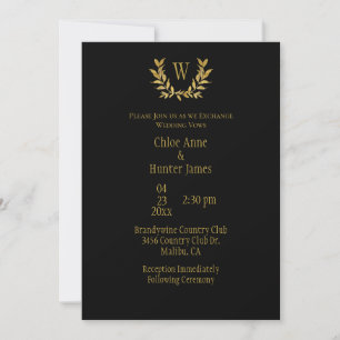 Invitation Élégant Mariage de Monogramme Chic à feuille d'or