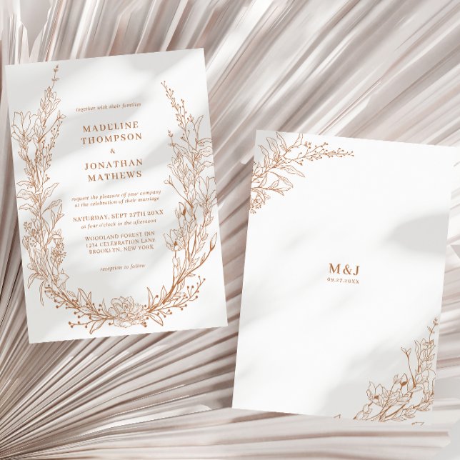 Invitation Élégant Mariage de monogramme de couronne de fleur (Créateur téléchargé)