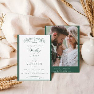 Invitation Élégant Mariage de Monogramme de crête verte Emera
