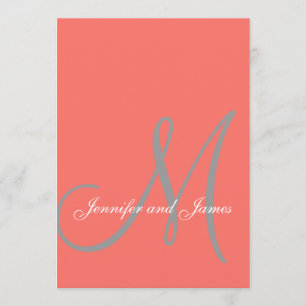 Invitation Élégant Mariage de monogramme gris de corail
