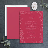 Élégant Mariage de monogramme Magenta Vivid Feuill