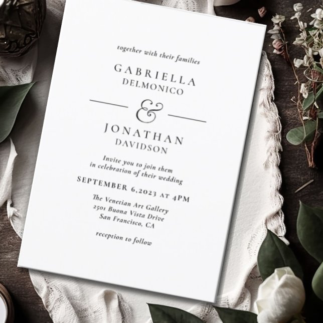 Invitation Élégant Mariage de Monogramme noir blanc (Créateur téléchargé)