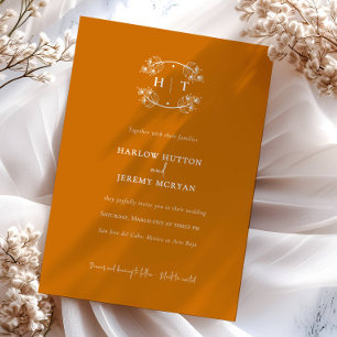 Invitation Élégant Mariage de monogramme orange d'automne
